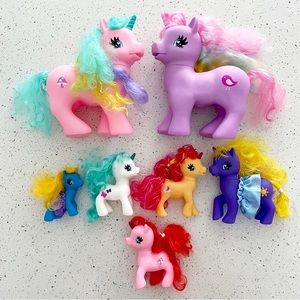 Lot of 7 My Little Pony Unicorn Figures Vintage Style Large & Small Mixed Toys